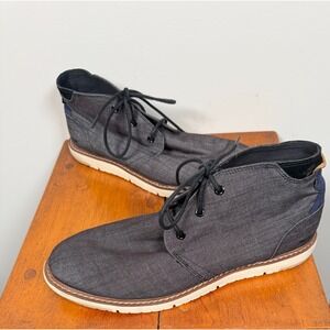 TOMS Men's 11 Navi Chukka Boots Black Crosshatch Denim Lace Up